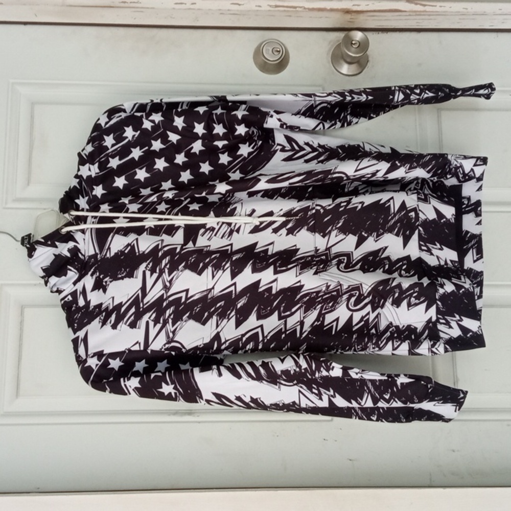 Just a basic hoodie very light has cool graphics on it men's large